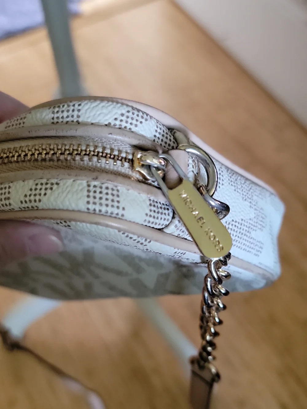 Michael Kors White Logo Crossbody Bag with Gold Hardware